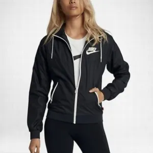 Nike NWT Women's Windrunner Windbreaker Lined Hooded Jacket Full Zip Black Sz S