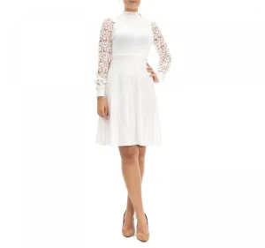 Nina Leonard Women's Lace Sleeve A-Line Sweaterdress L6723AF Natural White L