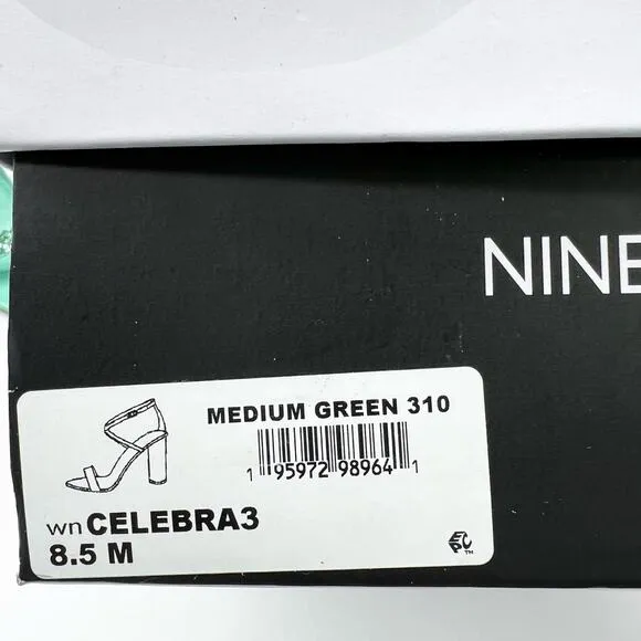 Nine West Womens 8.5 Glitter Heeled Sandal Green Strappy Wedding Prom Sparkle
