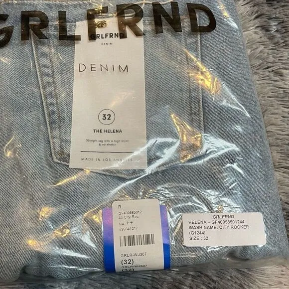 NWT! GRLFRND Denim Helena Jeans In City Rocker - Embroidered Logo, Button Fly