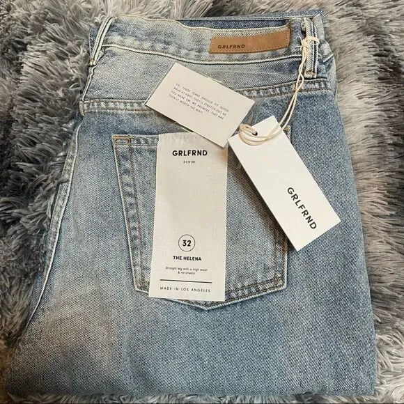 NWT! GRLFRND Denim Helena Jeans In City Rocker - Embroidered Logo, Button Fly
