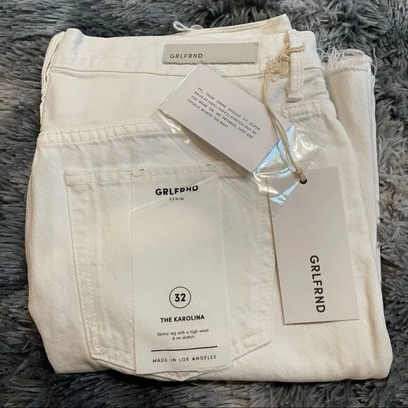 NWT! GRLFRND Karolina White Flag High Rise Rigid Denim Skinny Ankle Crop Jeans