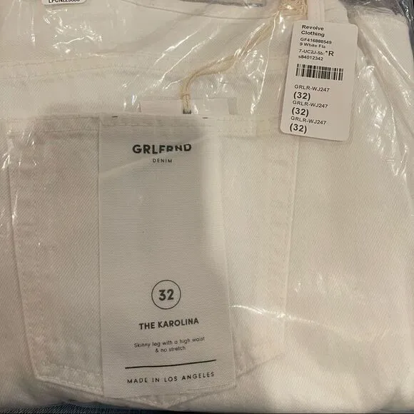 NWT! GRLFRND Karolina White Flag High Rise Rigid Denim Skinny Ankle Crop Jeans