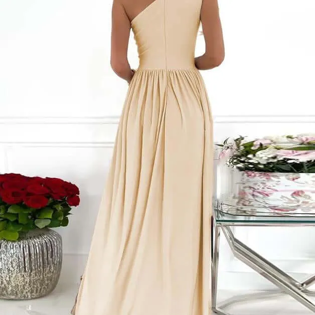 One Shoulder High Split Cutout Sleeveless Elegant Sexy Cocktail Maxi Dress