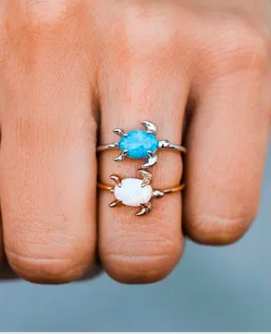 Opal Sea Turtle Ring Silver