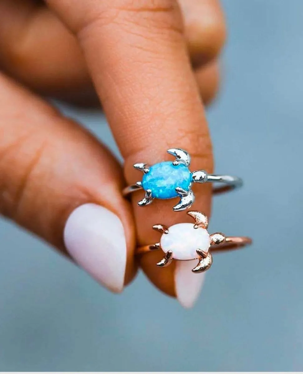 Opal Sea Turtle Ring Silver
