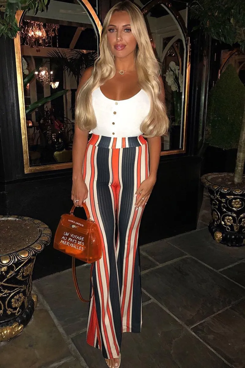 Orange and Navy Stripe Ribbed Flares - Kassy