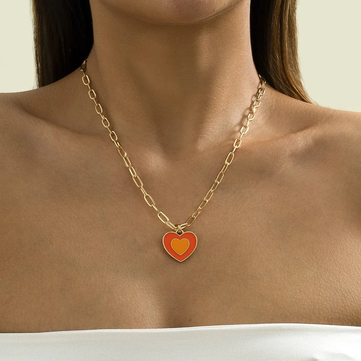 Orange Enamel & 18K Gold-Plated Heart Pendant Necklace