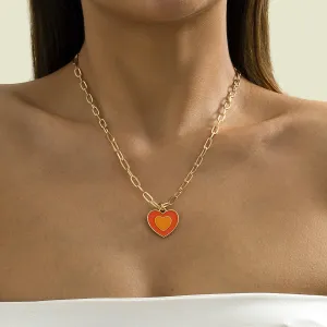 Orange Enamel & 18K Gold-Plated Heart Pendant Necklace