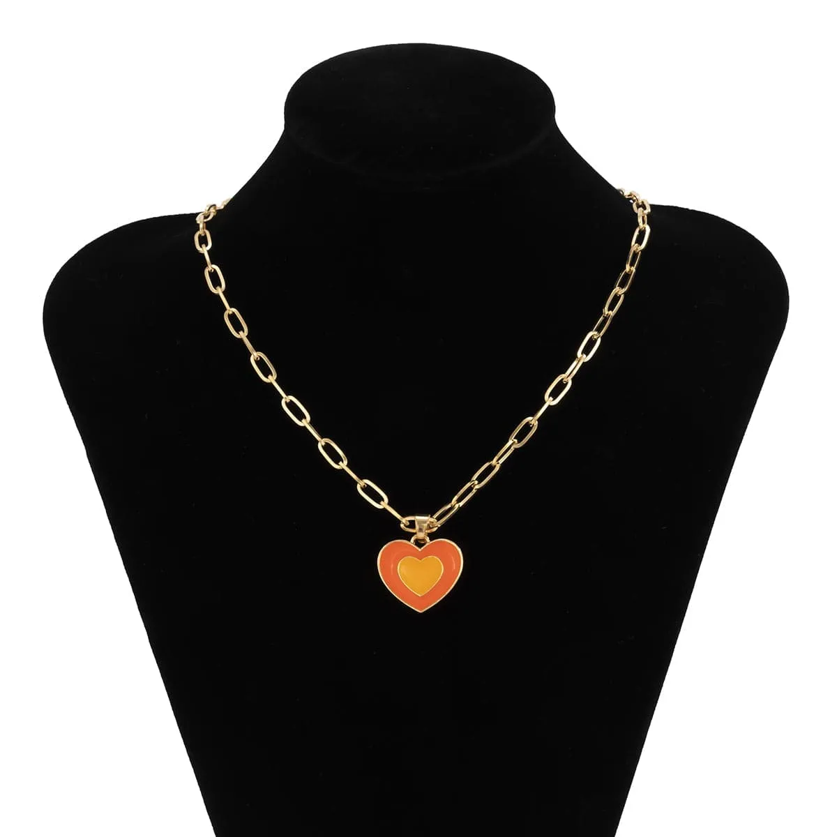 Orange Enamel & 18K Gold-Plated Heart Pendant Necklace