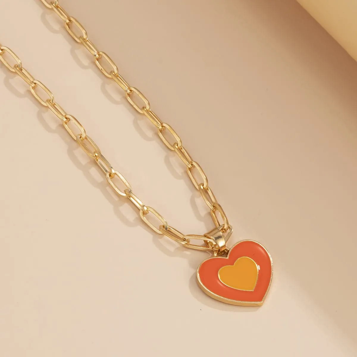 Orange Enamel & 18K Gold-Plated Heart Pendant Necklace