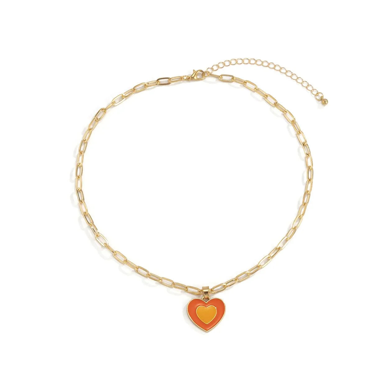 Orange Enamel & 18K Gold-Plated Heart Pendant Necklace