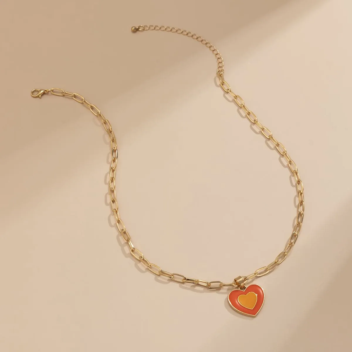 Orange Enamel & 18K Gold-Plated Heart Pendant Necklace