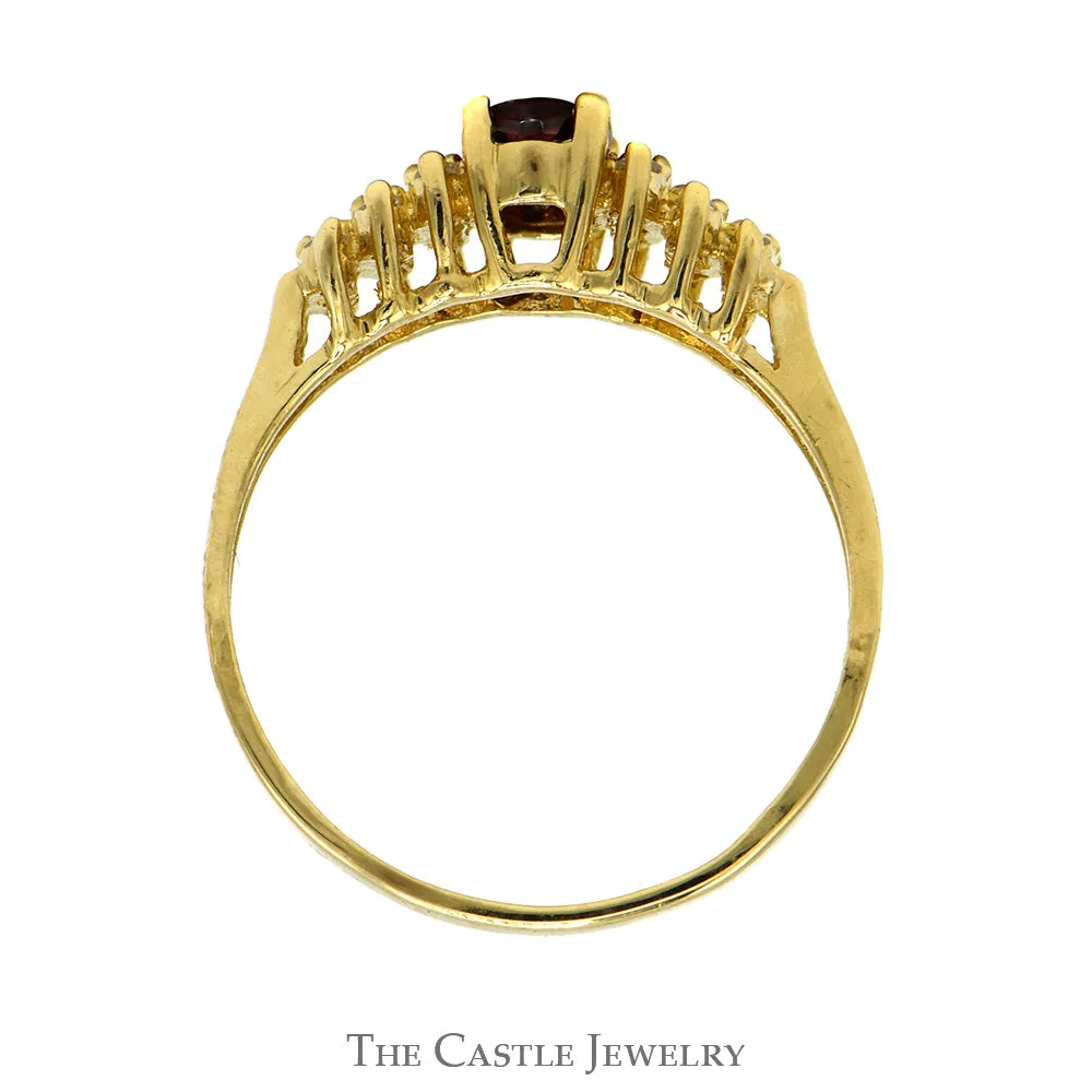 Oval Cut Garnet And Diamond Ring With  .18 CTTW Diamonds In 14KT Yellow Gold