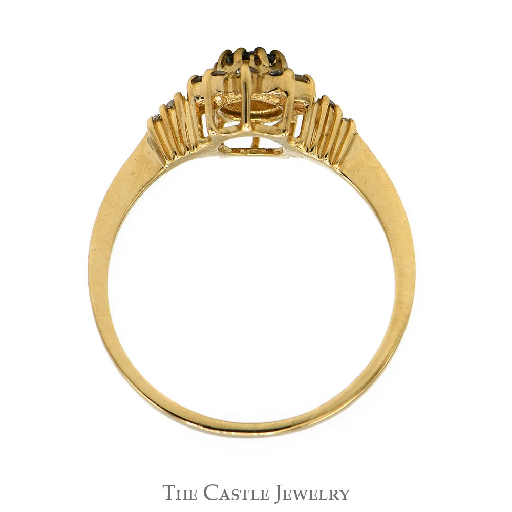 Oval Cut Sapphire Ring With Diamond Halo And Sides .10CTTW In 14KT Yellow Gold