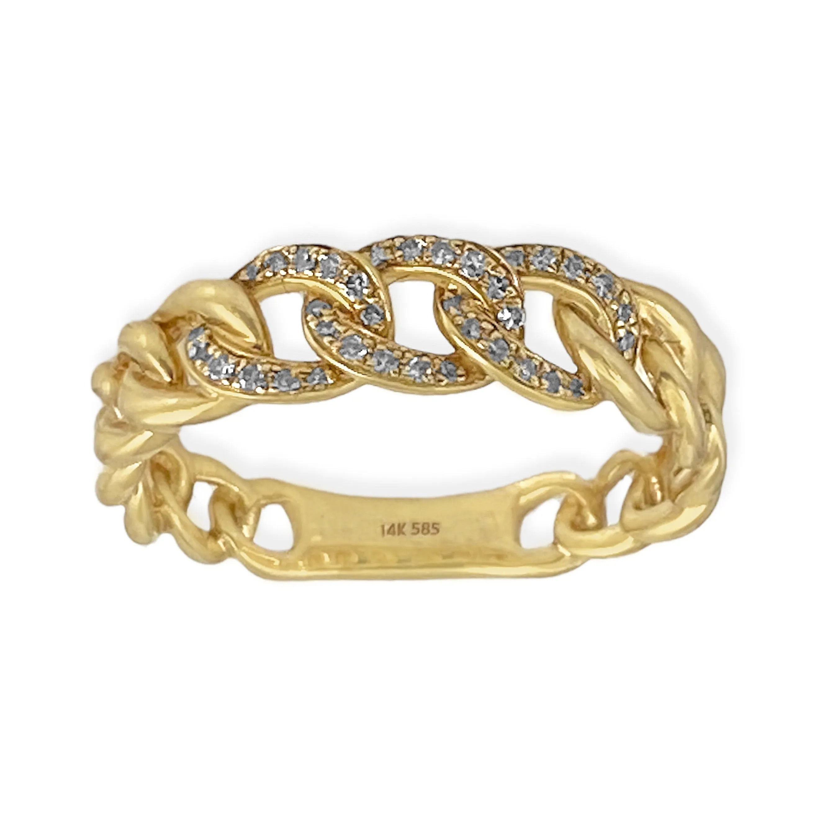 Pave Diamonds in 14K Yellow Gold Trendy Cuban Curb Chain Link Ring