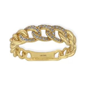 Pave Diamonds in 14K Yellow Gold Trendy Cuban Curb Chain Link Ring