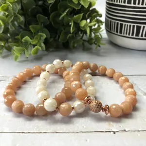 Peach Moonstone 3-piece Bracelet Set- "Peach Rose"