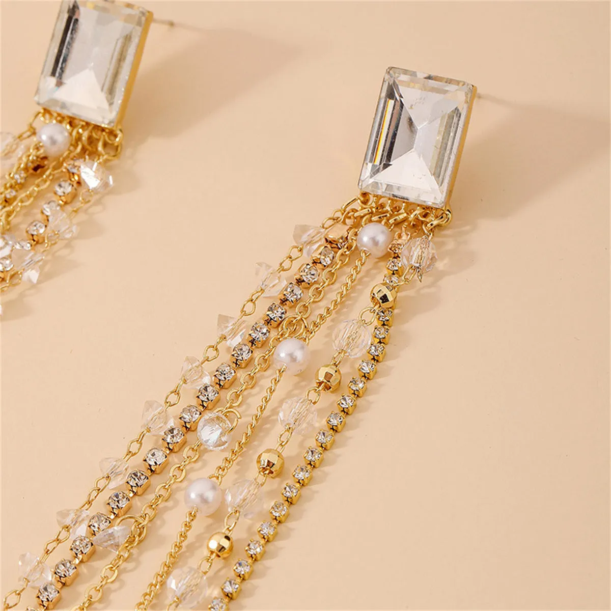 Pearl & Crystal Cubic Zirconia 18K Gold-Plated Tassel Drop Earrings