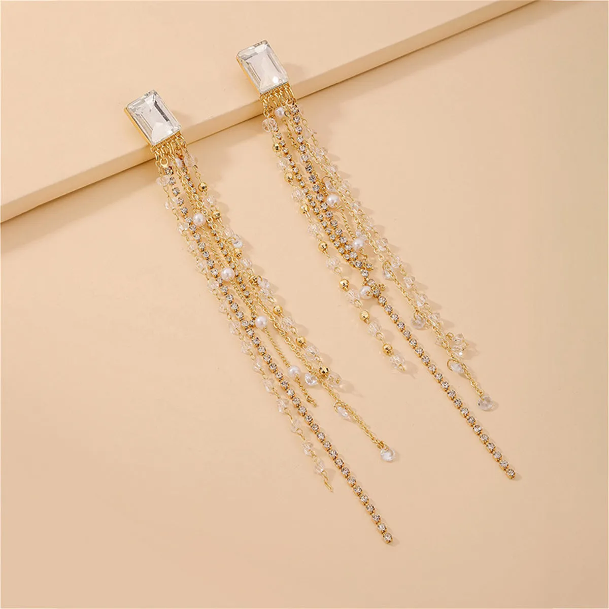 Pearl & Crystal Cubic Zirconia 18K Gold-Plated Tassel Drop Earrings