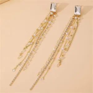 Pearl & Crystal Cubic Zirconia 18K Gold-Plated Tassel Drop Earrings