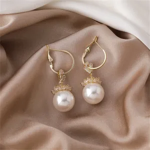 Pearl & Cubic Zirconia 18k Gold-Plated Floral Huggie Earrings