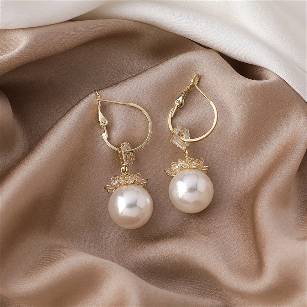 Pearl & Cubic Zirconia 18k Gold-Plated Floral Huggie Earrings