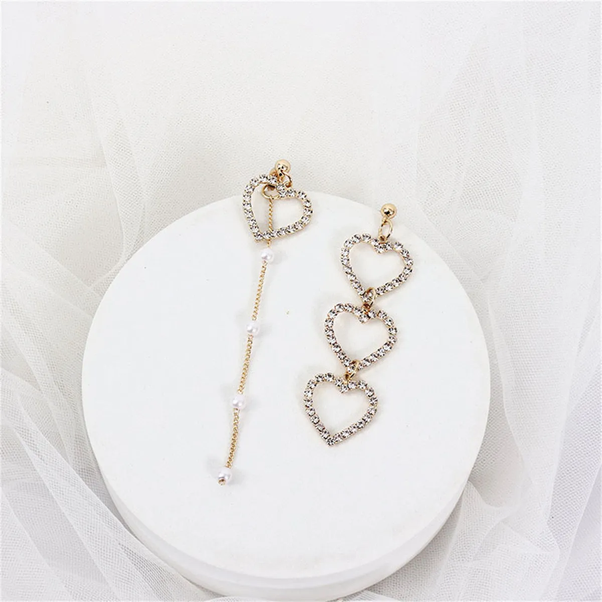 Pearl & Cubic Zirconia 18K Gold-Plated Heart Mismatched Drop Earrings