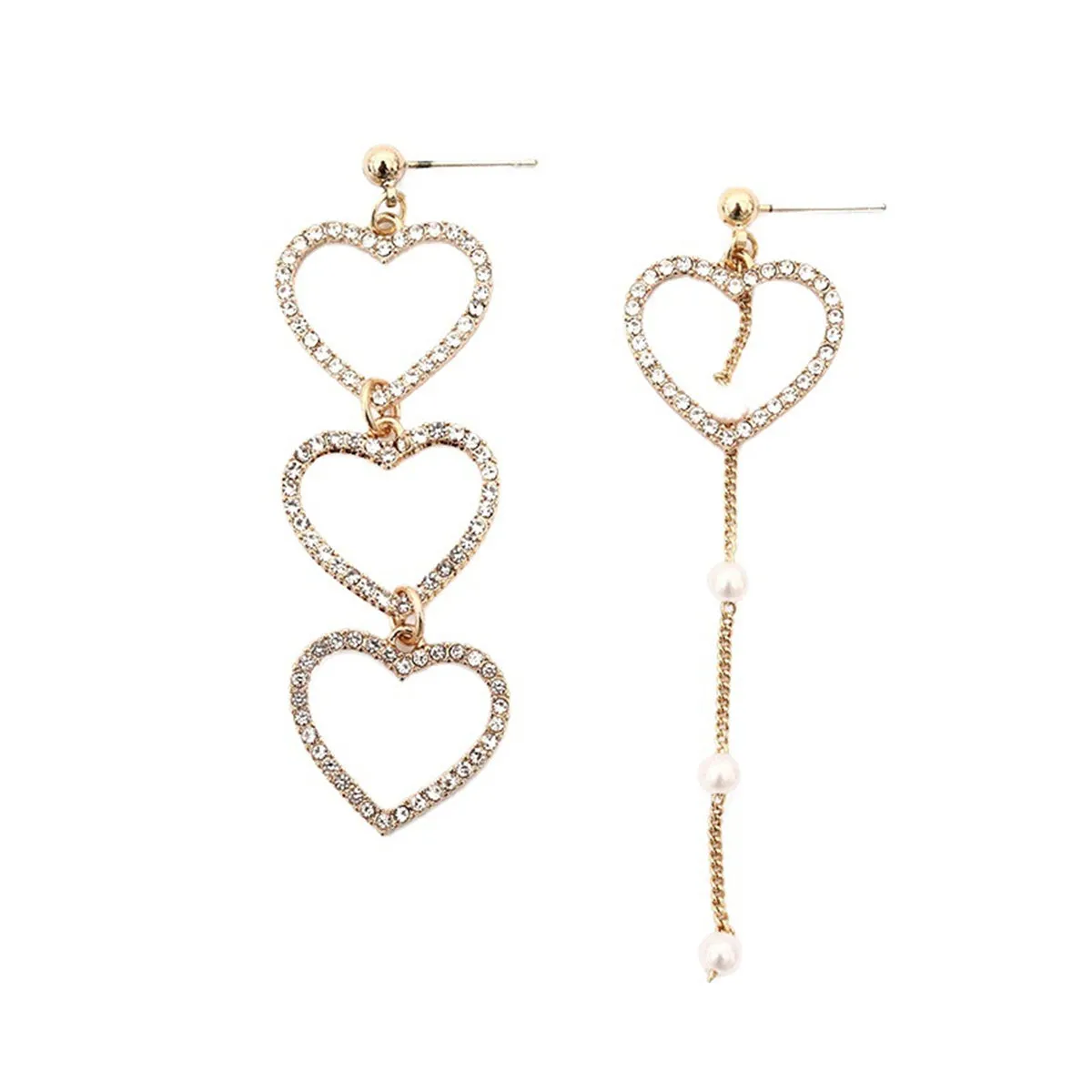 Pearl & Cubic Zirconia 18K Gold-Plated Heart Mismatched Drop Earrings