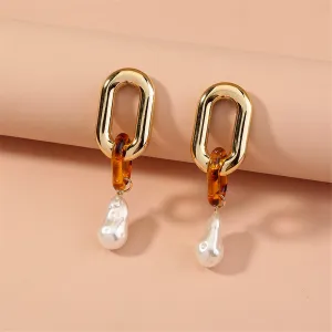 Pearl & Resin 18K Gold-Plated Leopard-Print Drop Earrings