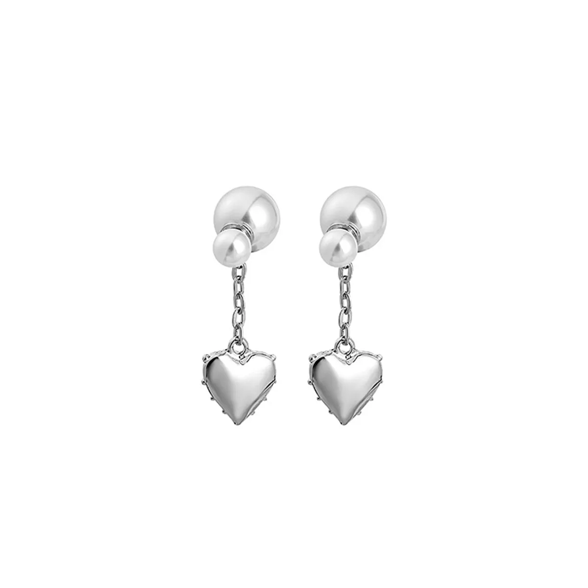 Pearl & Silver-Plated Heart Drop Ear Jackets