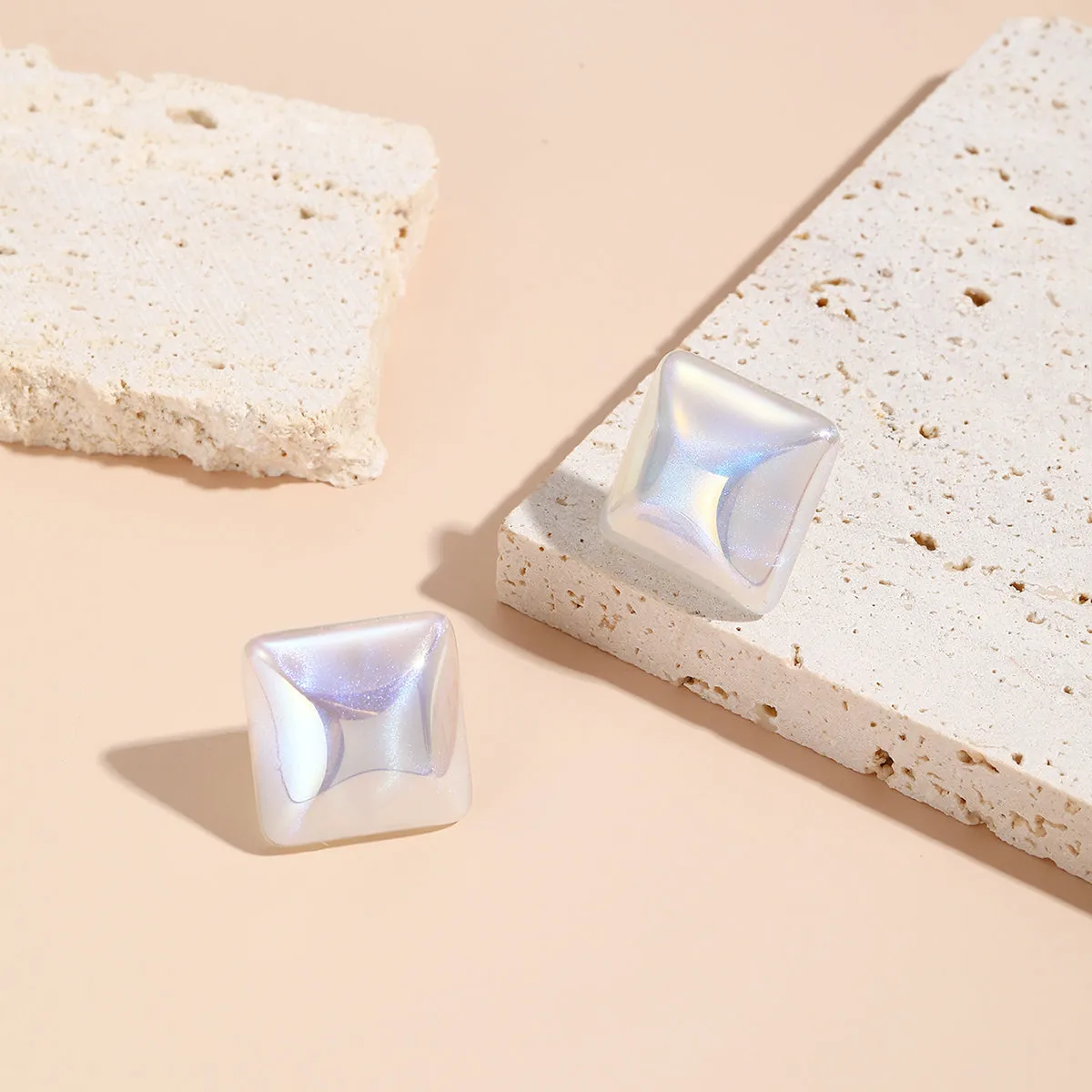 Pearl & Silver-Plated Rhombus Stud Earrings