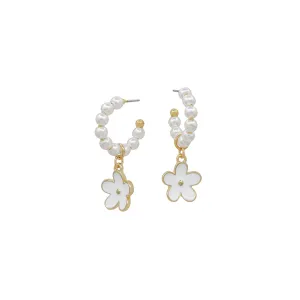 Pearl Flower Huggie Earrings
