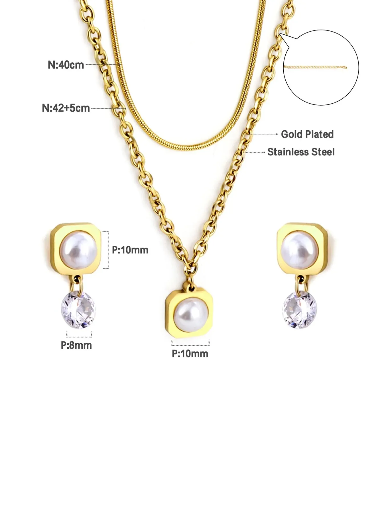 Pearl Pendant Stainless Steel Jewelry Set - FD ⚡