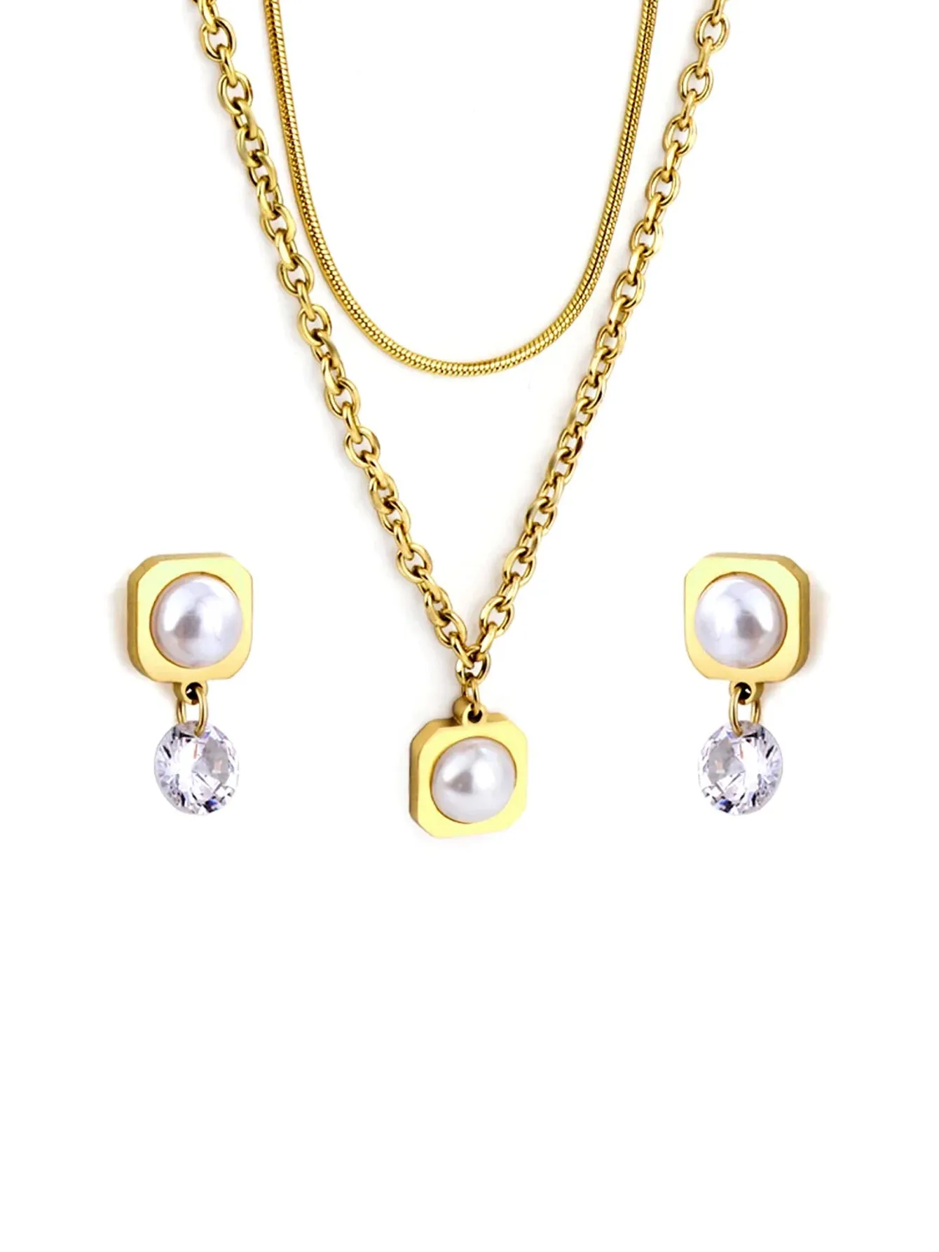 Pearl Pendant Stainless Steel Jewelry Set - FD ⚡