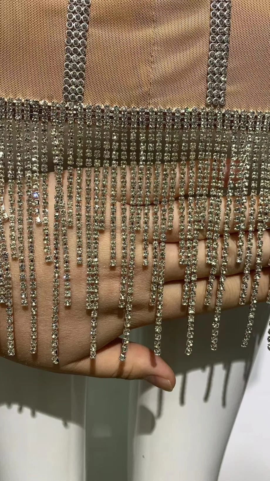Pearls Sparkly Tassels Strapless Dress