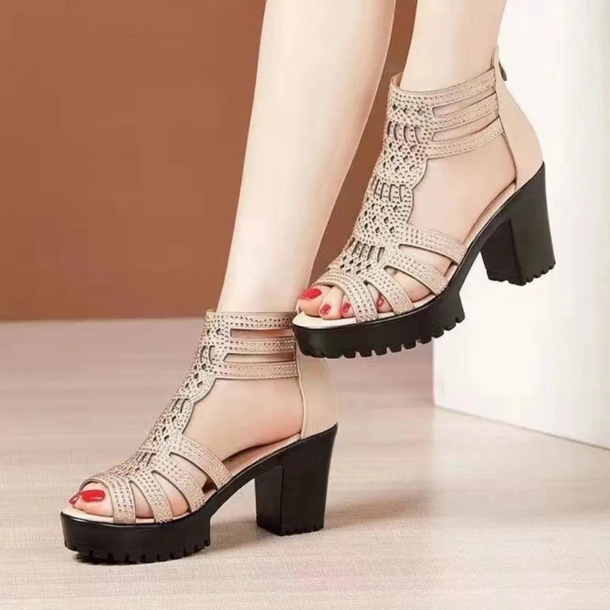 Peep Toe Block Heels Sandals