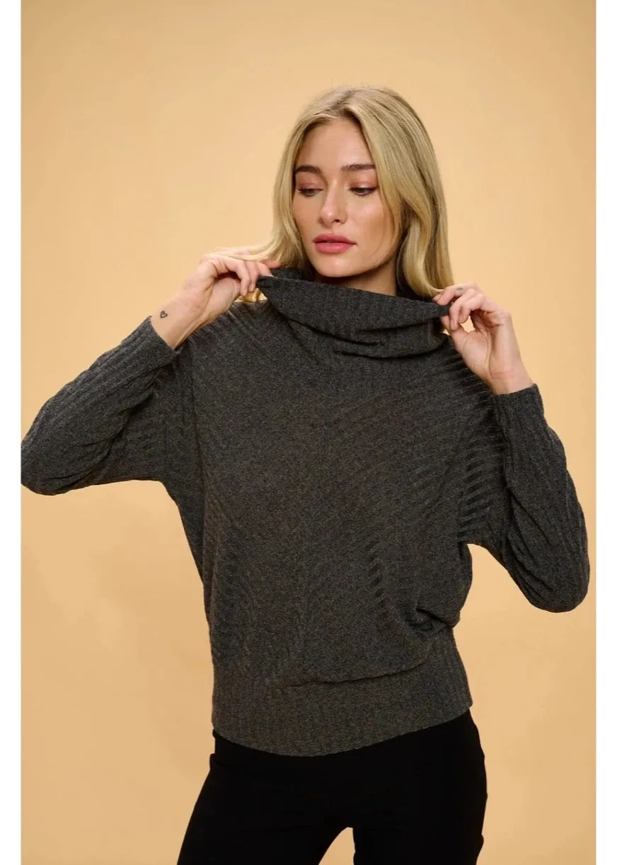 Perseption Mitered Cowl Neck Sweater