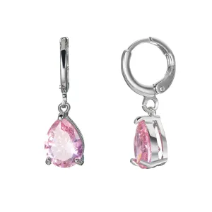Pink Crystal & Silver-Plated Teardrop Leverback Earrings