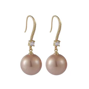 Pink Pearl & Cubic Zirconia 18K Gold-Plated Ball Drop Earrings