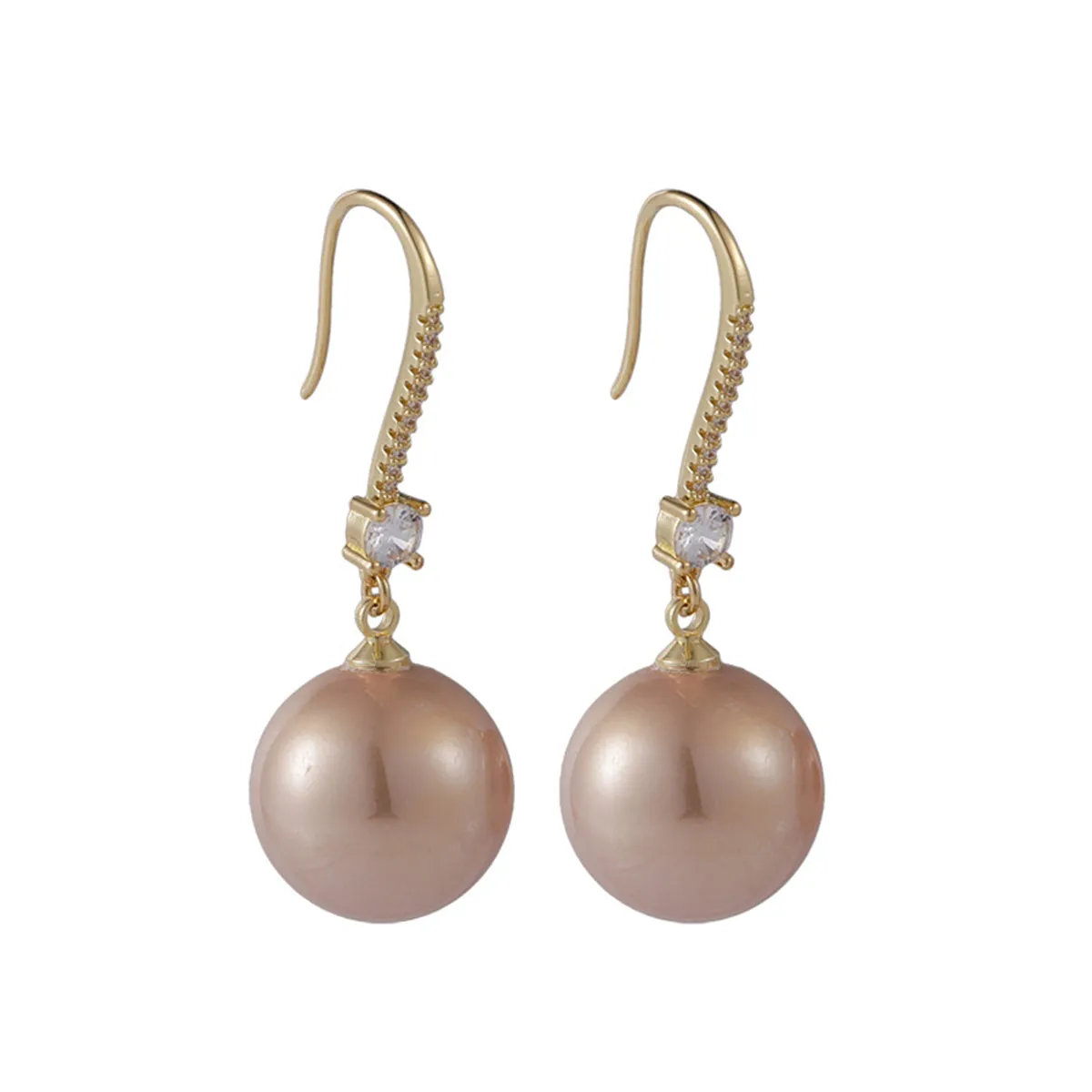 Pink Pearl & Cubic Zirconia 18K Gold-Plated Ball Drop Earrings