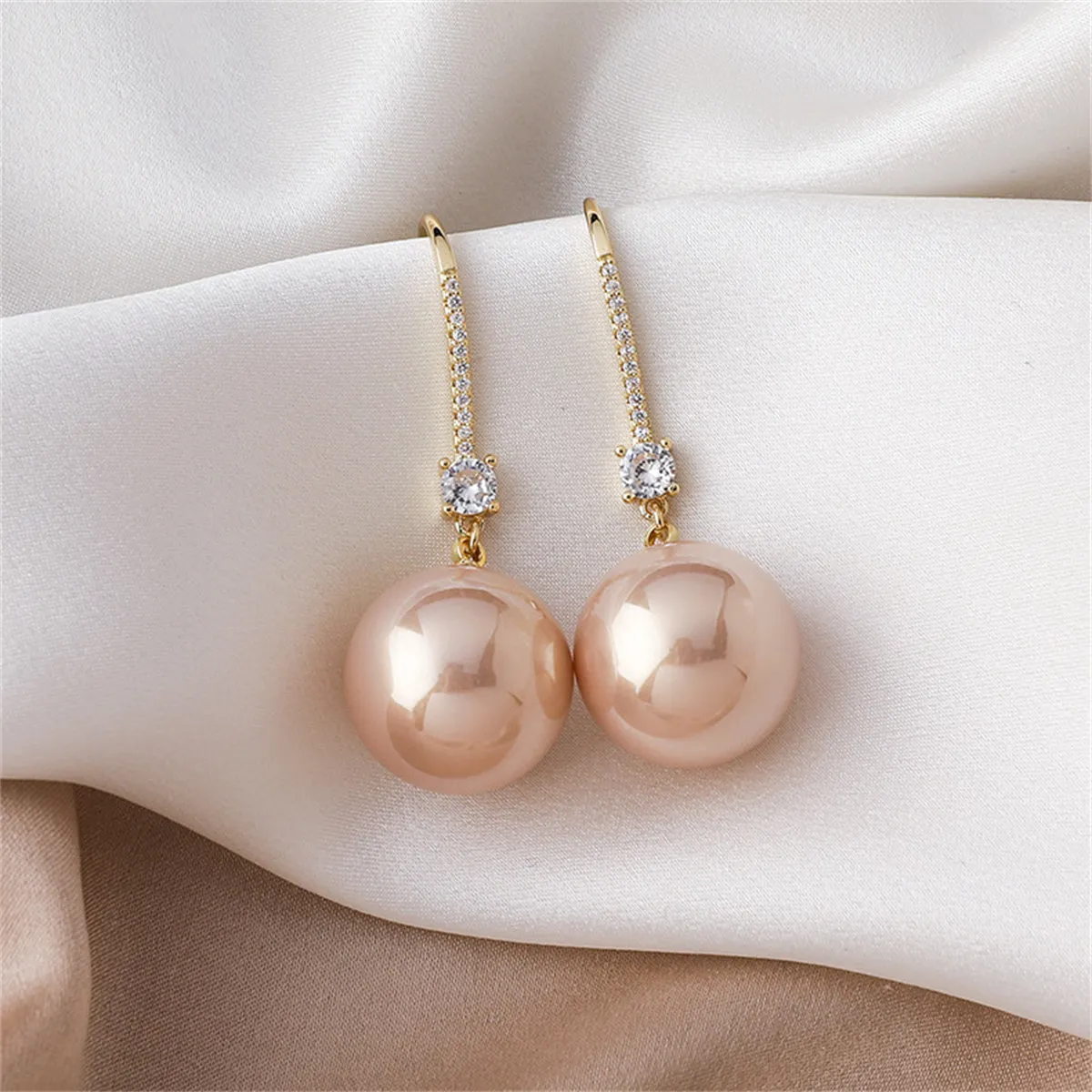 Pink Pearl & Cubic Zirconia 18K Gold-Plated Ball Drop Earrings