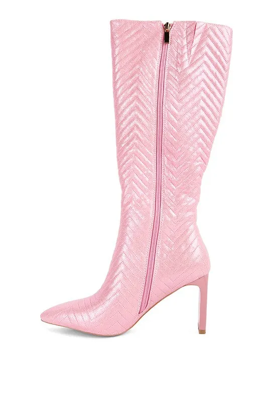 Pink Size 7 Prinkles Quilted High Italian Block Heeled Boots