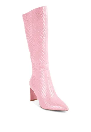 Pink Size 7 Prinkles Quilted High Italian Block Heeled Boots