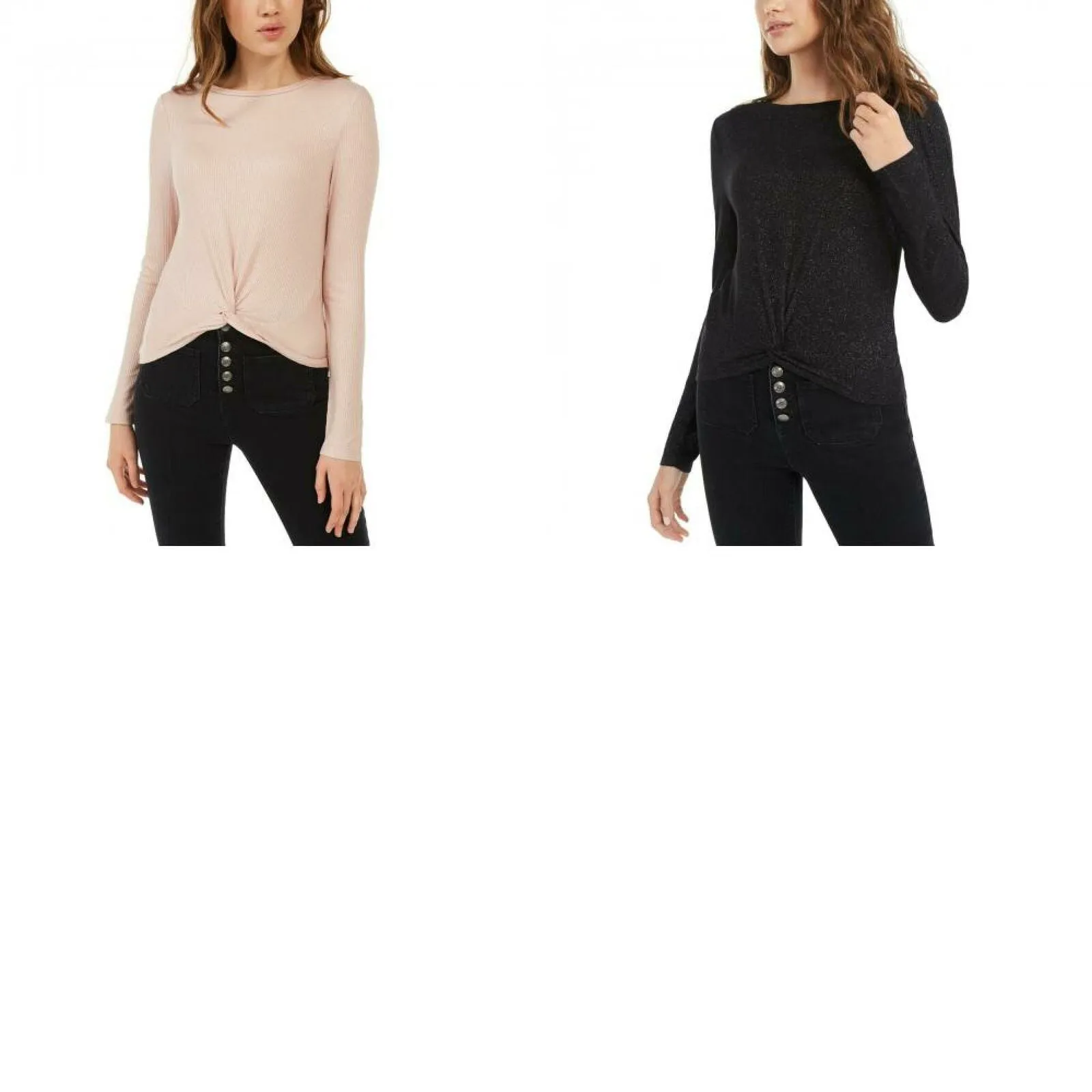 Planet Gold Women's Junior Fit Twist Front Sparkly Ribbed Top