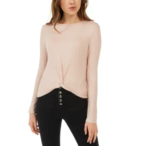 Planet Gold Women's Junior Fit Twist Front Sparkly Ribbed Top