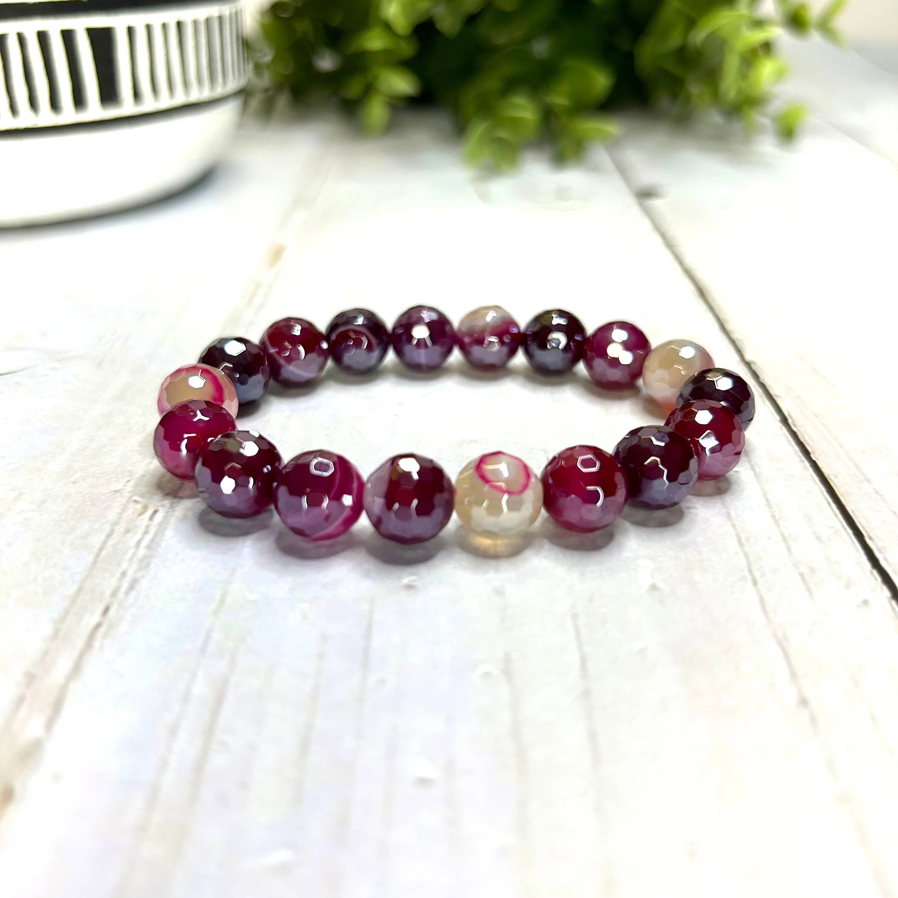 Plated Agate Bracelet- Raspberry Cream
