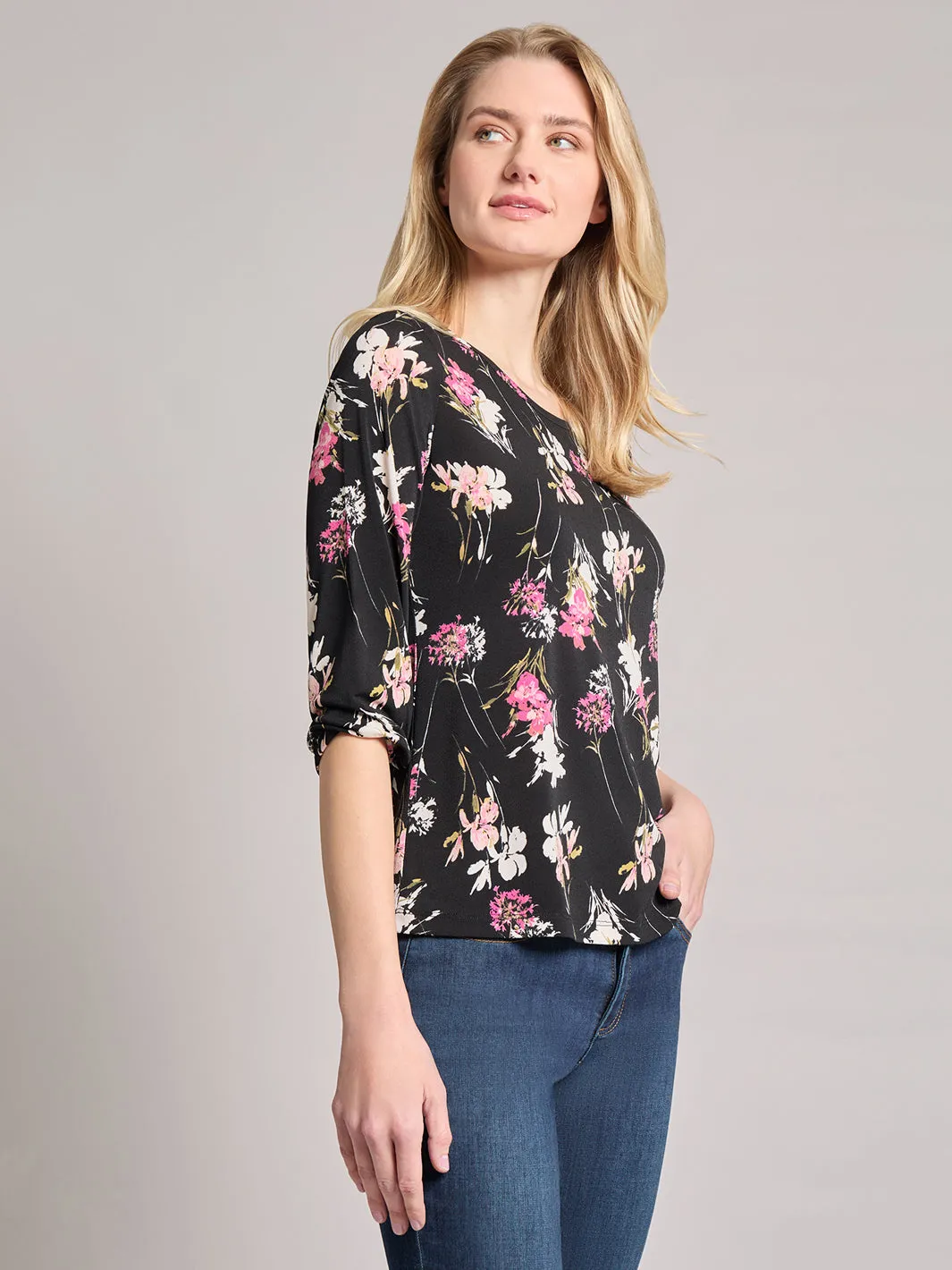 Plus Printed Puff Sleeve Top, Moss Crepe