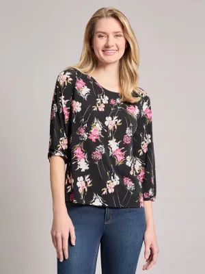 Plus Printed Puff Sleeve Top, Moss Crepe