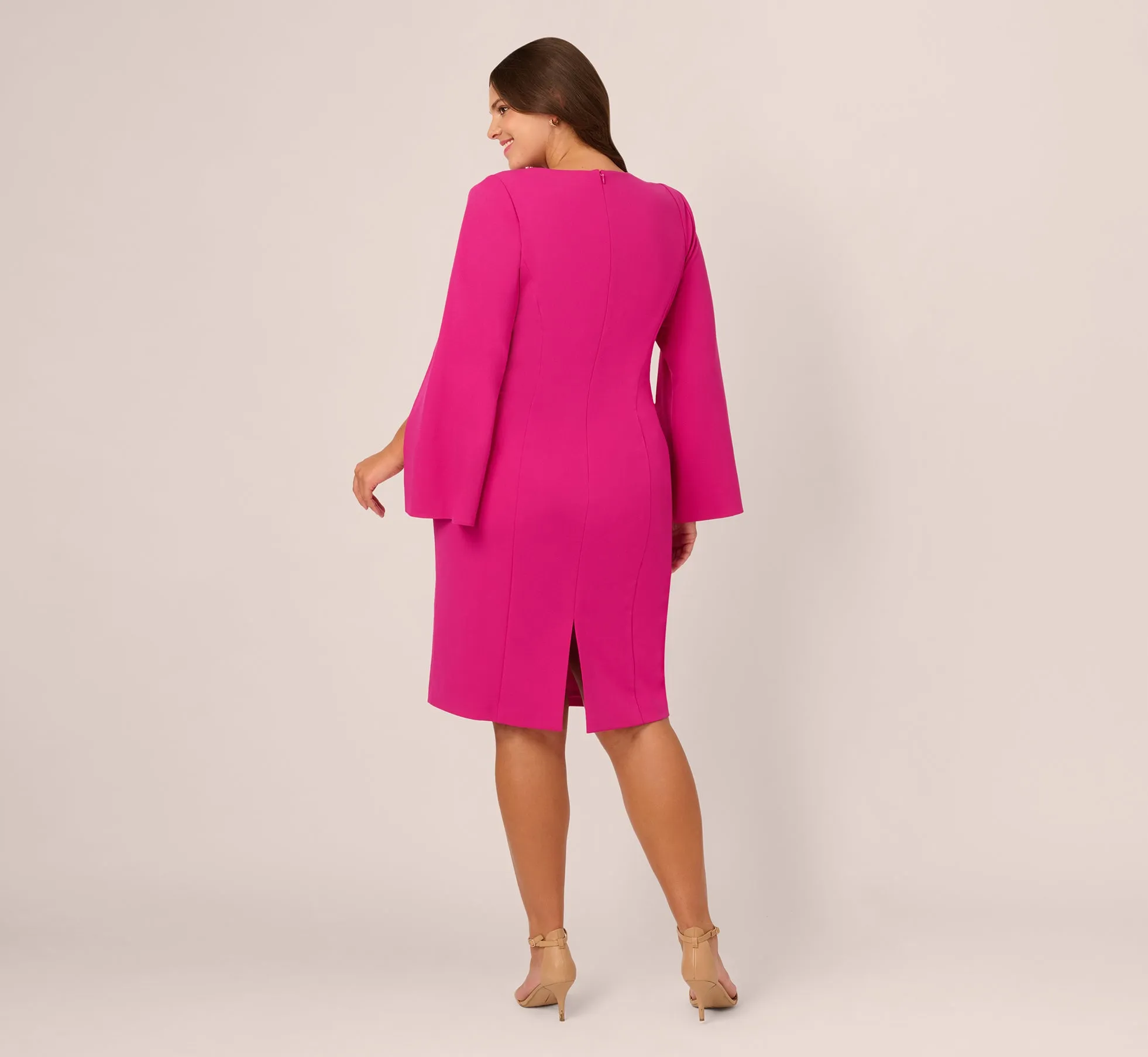 Plus Size Knit Crepe Jewel Short Dress In Berry Rose